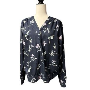 Duluth Trading Womens XL Floral Print Wrap Shirt Tencel Lyocell Long Sleeve NEW